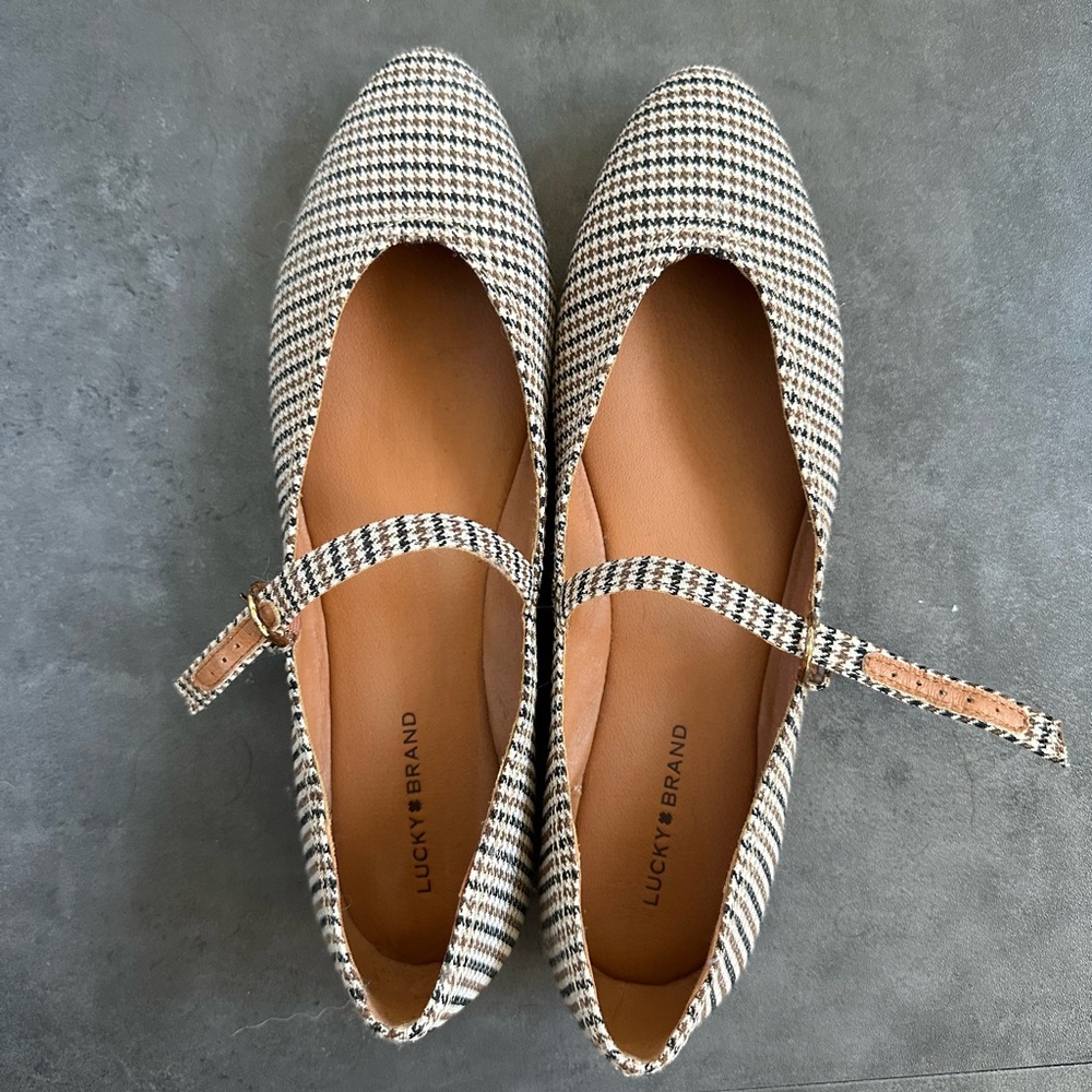 Lucky Brand Houndstooth Mary Jane Flats in Black, White & Tan